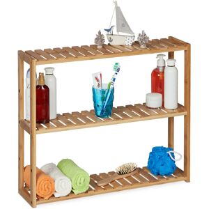 Wall Shelf Bamboo, 3 Trays, Height Adjustable, hwd: 50 x 60 x 15 cm, Bathroom & Kitchen, Narrow Rack, Natural - Relaxdays