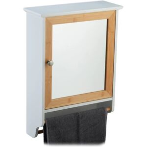 Mirror Cabinet, 2 Compartments, Towel Rail, HxWxD: 55 x 40 x 14.5 cm, Bathroom Wall Cupboard, White/Natural - Relaxdays