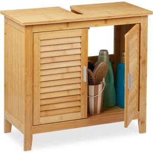 Bathroom Cabinet, Free Standing, Wooden, 2 Doors, Storage, Bamboo, Cupboard, HxWxD: 60 x 67 x 30cm, Natural - Relaxdays