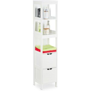 Storage Unit, 2 Drawers, 3 Shelves, Bathroom, Bedroom, Kitchen, Freestanding, HxWxD: 144 x 30 x 30 cm, White - Relaxdays