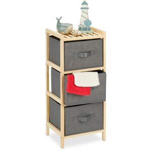 Bathroom Shelf with 3 Foldable Baskets, Storage Space, Wood & Fleece, hwd: 65 x 28 x 25.5 cm, Natural/Grey - Relaxdays