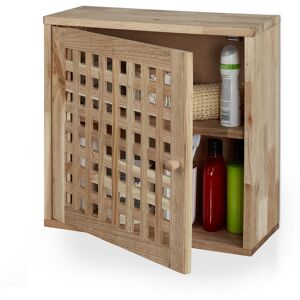 Wall Cabinet, 2 Levels, Door with Magnetic Lock, Narrow Wooden Storage, Bathroom, Kitchen, 42x42x18cm, Natural - Relaxdays