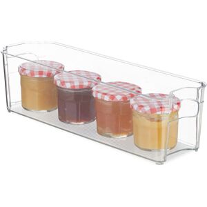 Fridge Organiser, Narrow Kitchen Storage with Handles, also for Bathroom, hwd: 10 x 11 x 37.5 cm, Transparent - Relaxdays