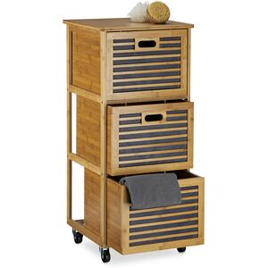 RELAXDAYS Rolling Tall Cabinet w/ Drawers made of Bamboo w/ 3 Compartments Cabinets, Size: 92 x 41 x 41 cm Bathroom Storage Solution w/ 3 Boxes w/ Wheels as