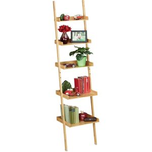 Bamboo Ladder Shelf, 5 Tiers, Bathroom, Kitchen, Living Room, Lean-to Rack, HxWxD: 190 x 45 x 40 cm, Natural - Relaxdays