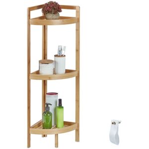 Relaxdays Corner Shelf, 3 Shelves, H x W x D: 90 x 36.5 x 26 cm, Bathroom & Kitchen, Bamboo, Natural