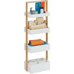 Bathroom Shelf, with 4 Shelves, Bamboo & mdf, Narrow Kitchen Storage, HxWxD: 88 x 30 x 18 cm, Shelving Unit - Relaxdays