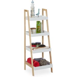 Relaxdays Bamboo Bathroom Caddy, 4 Shelves, Scandinavian Look, Free-Standing, HWD: 98.5 x 34.5 x 36 cm, White/Natural