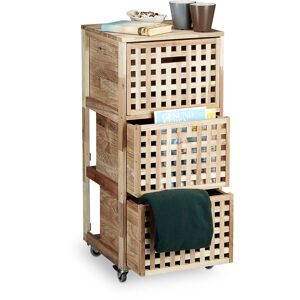 RELAXDAYS Walnut Rolling Cabinet Wooden File Cabinet with Wheels & 3 Compartments, 91.5 x 40.4 x 40.4 cm Utensil Storage, Laundry Box Hamper Closet, Natural