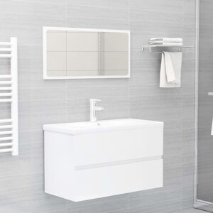 2 Piece Bathroom Furniture Set High Gloss White Engineered Wood - Royalton