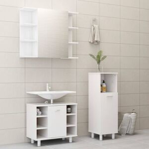 3 Piece Bathroom Furniture Set High Gloss White Engineered Wood - Royalton