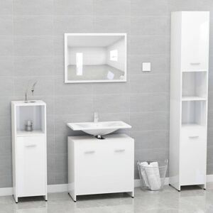 Bathroom Furniture Set High Gloss White Engineered Wood - Royalton