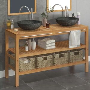 Bathroom Vanity Cabinet Solid Teak with Sinks Marble Black - Royalton