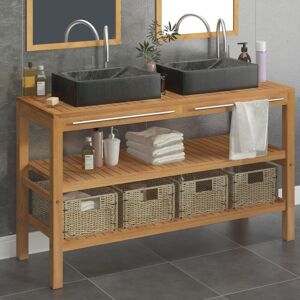 Bathroom Vanity Cabinet Solid Teak with Sinks Marble Black - Royalton