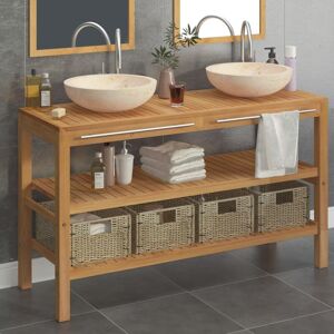 Bathroom Vanity Cabinet Solid Teak with Sinks Marble Cream - Royalton