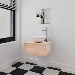 Four Piece Bathroom Furniture Set with Basin with Tap Beige - Royalton