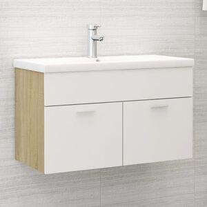 Royalton Sink Cabinet with Built-in Basin White and Sonoma Oak Engineered Wood