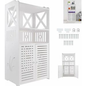 Day Plus - Slim Bathroom Storage Cabinet with Double Door Storage Shelves Cabinet Floor Standing Cabinet pvc Home Organizers and Storage Utility