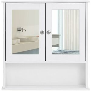 Songmics - Bathroom Mirror Cabinet Storage Cupboard Wall-Mounted Storage Unit Wooden With Double Mirrored Doors Adjustable Shelf 56 x 13 x 58cm (w x