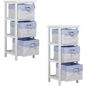 Casaria - Storage Unit Basket Chest of Drawers Wicker Bathroom Furniture Shelf Cabinet 2er Set blau-weiß (de)