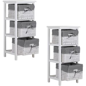 Casaria Storage Unit Basket Chest of Drawers Wicker Bathroom Furniture Shelf Cabinet Twin Pack Black