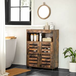 SONGMICS Vasagle Bathroom Cabinet, Storage Cupboard, Rustic Chic Style, 60 x 30 x 80 cm, with Louvred Doors, Open Compartments, Adjustable Shelf, Rustic Brown