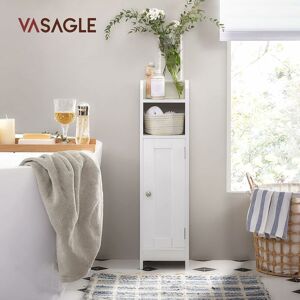 SONGMICS Vasagle Slim Bathroom Floor Storage Cabinet with Door and Shelves, Freestanding Bathroom Storage Unit, Narrow Bathroom Toilet Paper Storage Cabinet,