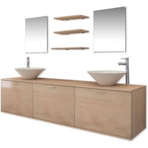 Ten Piece Bathroom Furniture Set with Basin with Tap Beige Vidaxl Beige