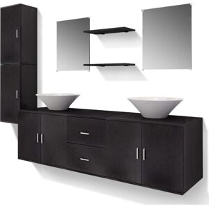 Nine Piece Bathroom Furniture and Basin Set Black vidaXL - Black