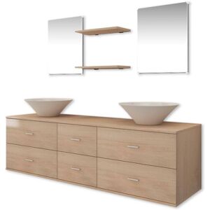 Seven Piece Bathroom Furniture and Basin Set Beige Vidaxl Beige