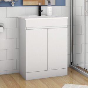 ACEZANBLE White Vanity Unit with Basin Sink Bathroom Furniture 600mm Freestanding Matte