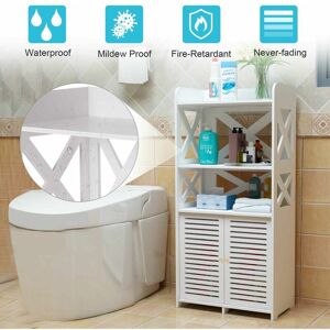 Briefness - White Wooden Bathroom Shelf Cabinet Cupboard Bedroom Storage Unit Free Standing