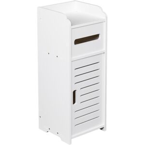 FAMIHOLLD White Wooden Single Door Bathroom Storage Cupboard Cabinet Standing Unit