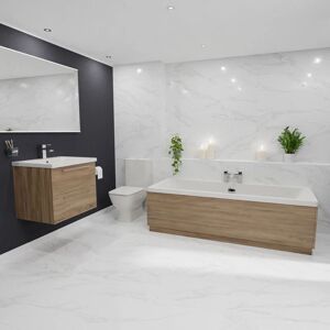 Wholesale Domestic - Camden 1700mm Straight Double Ended Bathroom Suite with Taps and Wastes including Bordalino Oak Vanity Unit with Polished Chrome