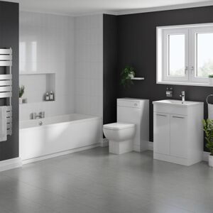 Wholesale Domestic - Denton 1700mm Slim Edge Straight Double Ended Bathroom Suite including Gloss White Furniture Set with Polished Chrome Handles