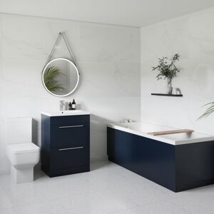 Wholesale Domestic - Denton 1700mm Slim Edge Straight Single Ended Bathroom Suite including Deep Blue Vanity Unit with Polished Chrome Handles - Deep