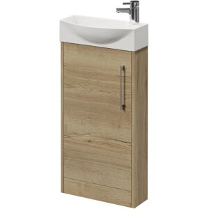 Wholesale Domestic - Horizon Autumn Oak 440mm Floor Standing Vanity Unit with 1 Tap Hole Left Hand Basin and Single Door with Polished Chrome Handle