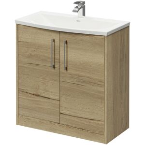 Wholesale Domestic - Horizon Autumn Oak 800mm Floor Standing Vanity Unit with 1 Tap Hole Curved Basin and 2 Doors with Polished Chrome Handles