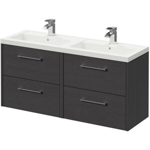 Wholesale Domestic - Horizon Graphite Grey 1200mm Wall Mounted Vanity Unit with Polymarble Double Basin and 4 Drawers with Polished Chrome Handles