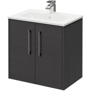 Wholesale Domestic Horizon Graphite Grey 600mm Wall Mounted Vanity Unit with 1 Tap Hole Minimalist Basin and 2 Doors with Polished Chrome Handles