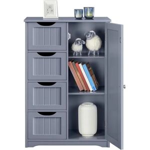 Bathroom Floor Cabinet 4 Drawers & Cupboard Bathroom Storage, Gray - Yaheetech