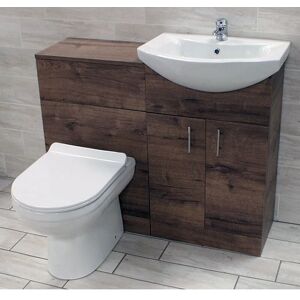 HYDROS 1050mm Walnut Oak Finish Bathroom Furniture Vanity Set Basin Sink + Toilet Unit, With luxury pan-No tap
