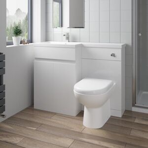 AQUARI White Combination Vanity Unit Basin Sink Toilet Bathroom Furniture 1100mm Left Hand & d Shaped Toilet Pan Matte
