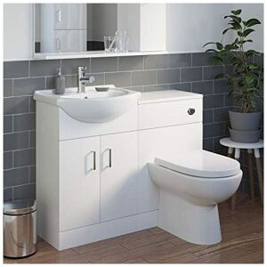 AQUARI White Bathroom Vanity Unit & Single Tap hole Basin Sink Storage Floorstanding 1050mm Toilet Combination Unit