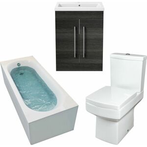 Affine - 1800mm Bathroom Suite Single Ended Bath Toilet Grey Vanity Unit Basin Modern