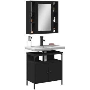 BONNEVIE 2 Piece Bathroom Furniture Set,Bathroom Cabinet Set Black Engineered Wood VSVS864746
