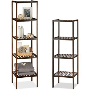 RELAXDAYS 2 x bamboo storage shelves with 4 and 5 tiers, tall shelving unit, wooden rack for kitchen and hallway, dark brown