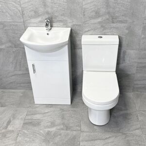 HYDROS 450mm Modern Cloakroom Package Vanity Basin Sink Unit and Toilet Set Ensuite, Without Tap
