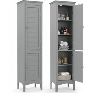 COSTWAY 5-Tier Bathroom Tall Cabinet Slim Freestanding Storage Organizer Cupboard 2 Door