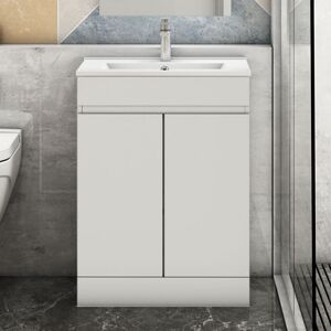 Aica Sanitaire - Modern Freestanding Bathroom Sink and Cabinet Vanity Unit Doors - 600mm Matt White